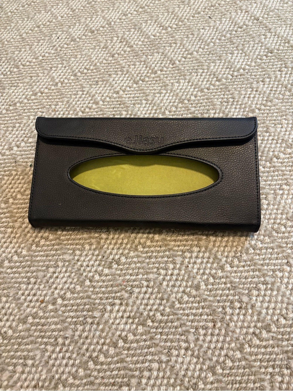 Black Leather Travel Tissue Holder with Olive Interior